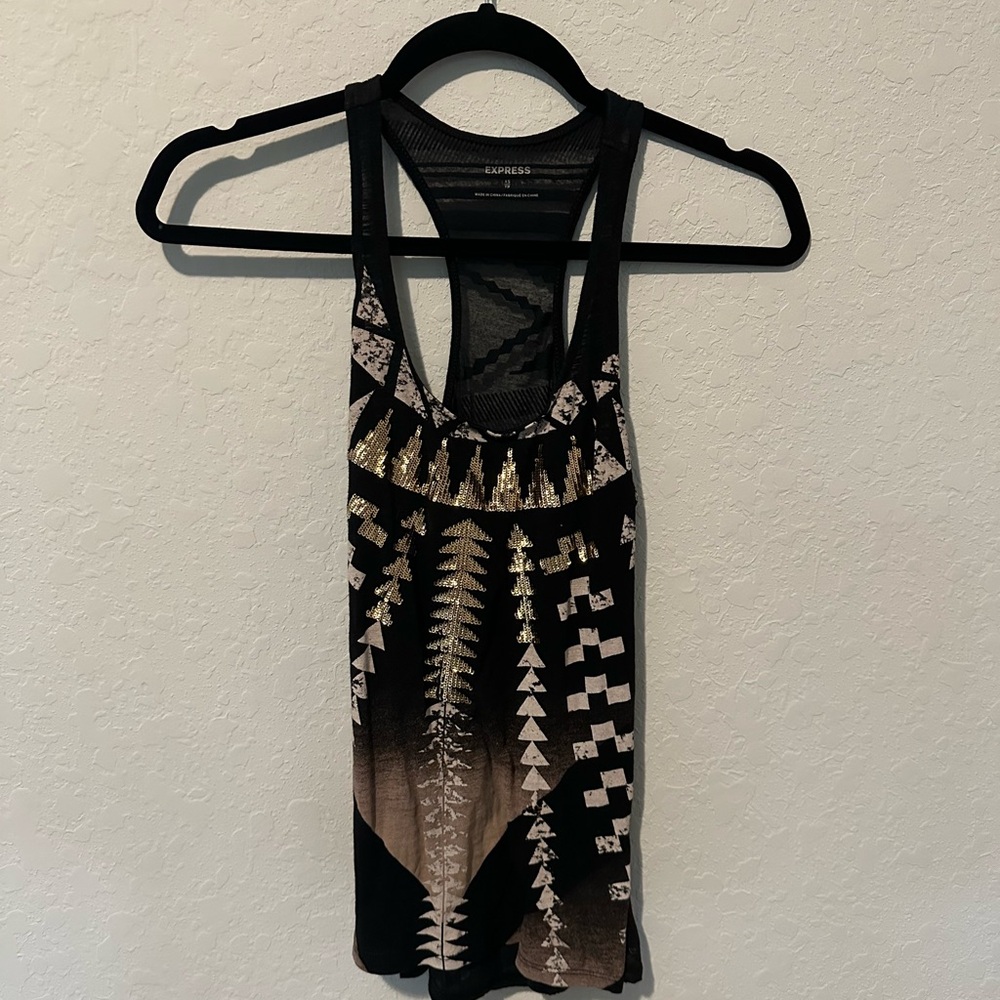 Express Black and Gray Striped Tank Top